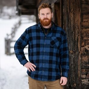 Magellan Outdoors Men's Navy and Black Buffalo Plaid Button-Down Shirt